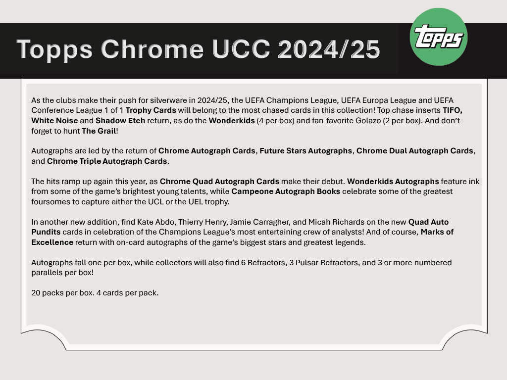 2024-25 Topps Chrome UEFA Club Competitions Soccer Hobby Box
