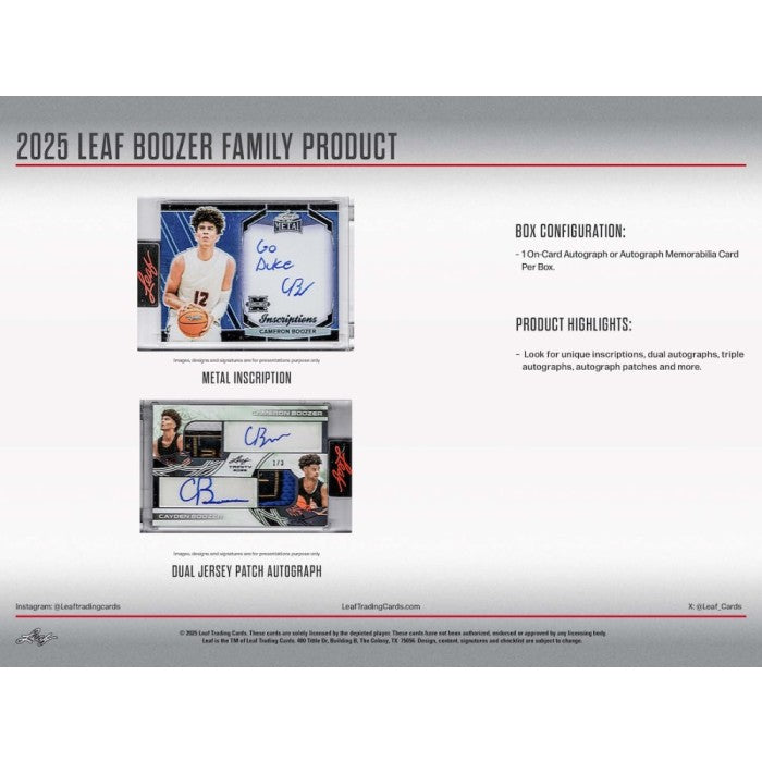2025 Leaf Boozer Family Basketball Box (Presell)