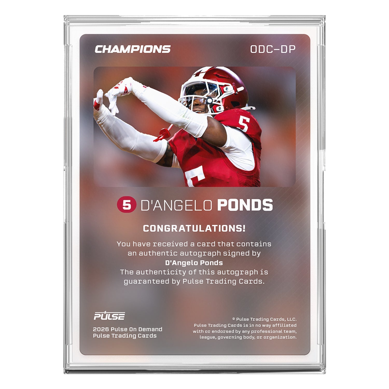 2026 Pulse On Demand D'Angelo Ponds Autographed Champions Card