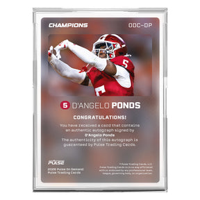 2026 Pulse On Demand D'Angelo Ponds Autographed Champions Card