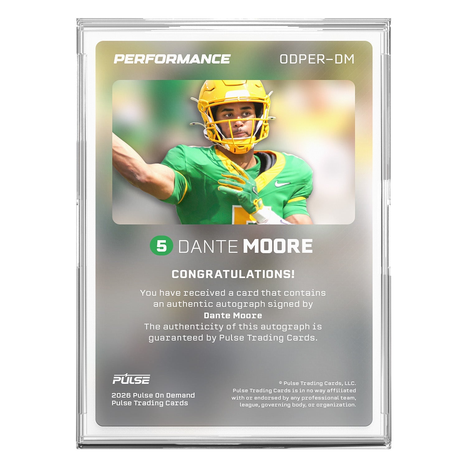 2026 Pulse On Demand Dante Moore Performance Autograph Card