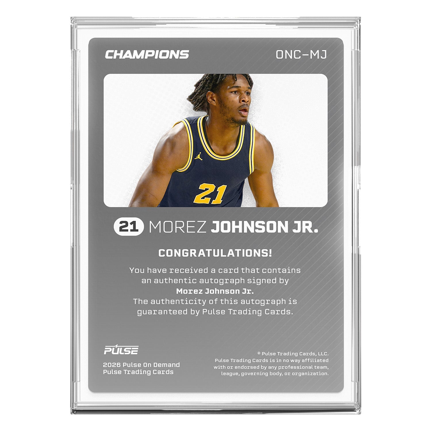 2026 Pulse On Demand Morez Johnson Jr. Autographed Champions Card