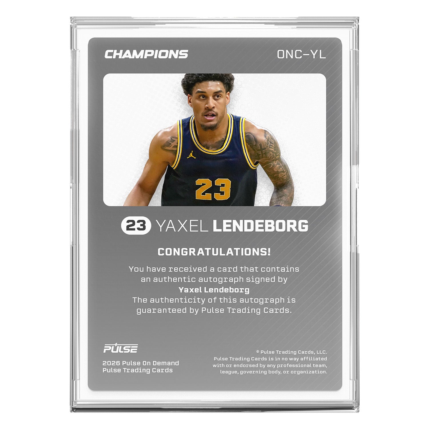 2026 Pulse On Demand Yaxel Lendeborg Autographed Champions Card